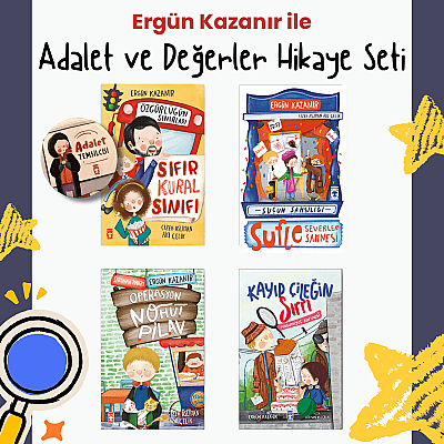 Adalet ve Değerler Yolculuğu - Eğlenceli Hikâyeler Seti (Adalet Rozeti Hediyeli) - (4 Kitap)